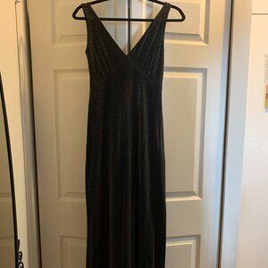 Michel Stephen Paris sparkly charcoal grey plunge-neck gown, tag is L but fits S